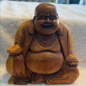 Wooden Laughing Buddha Sculpture